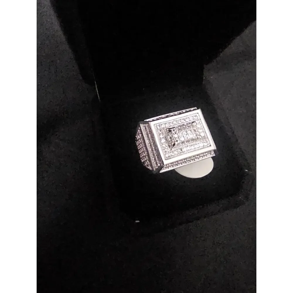 Silver Steel 23.3m SIZE 11 Ring with prong set Cubic Zirconia Pavé Square